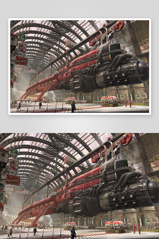 未来蒸汽朋克列车室内场景-众图网