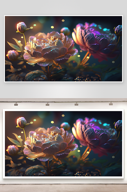 梦幻光影下的牡丹花绽放-众图网