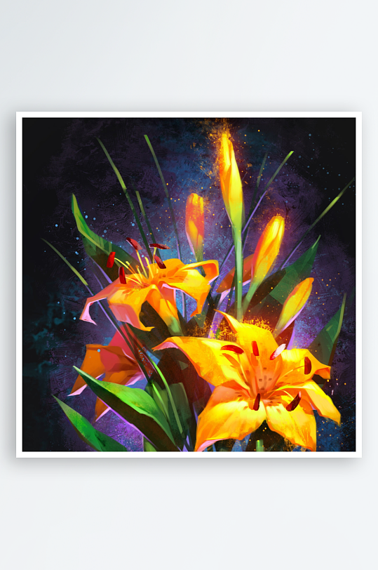 梦幻光影下的百合花艺术画-众图网