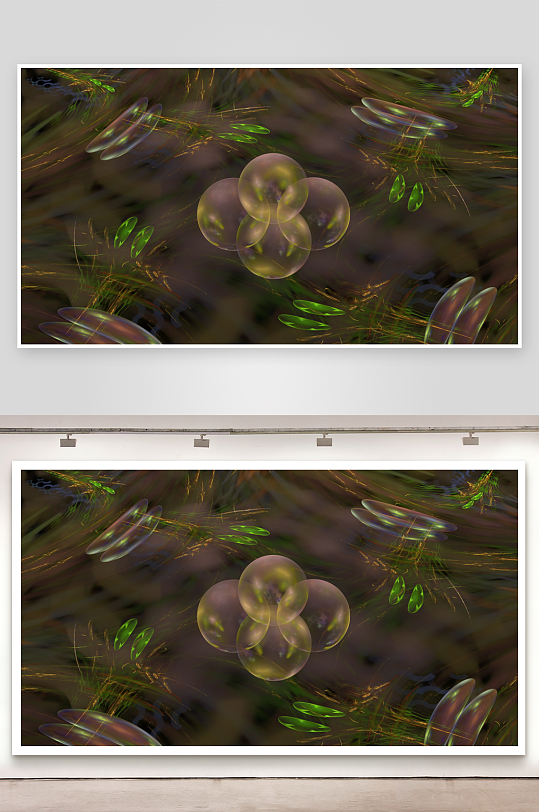 梦幻光影泡泡与绿叶交织-众图网