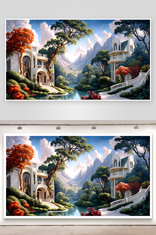梦幻别墅与自然景观画卷-众图网