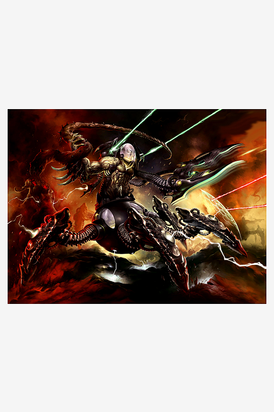 机械巨兽挥舞光剑战斗场景-众图网