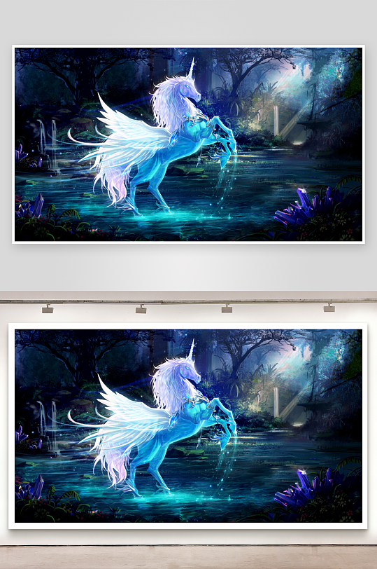 梦幻森林中的发光独角兽-众图网