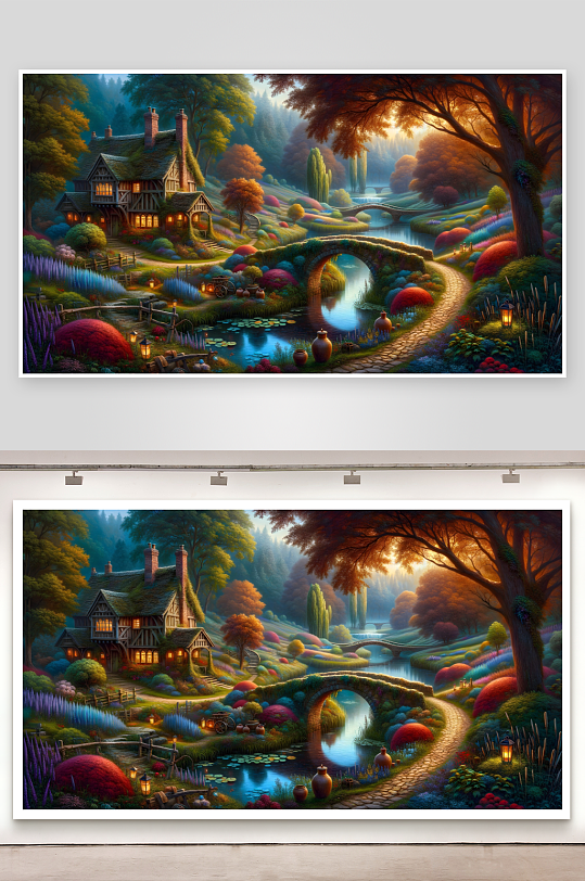 梦幻森林中的古朴小屋-众图网
