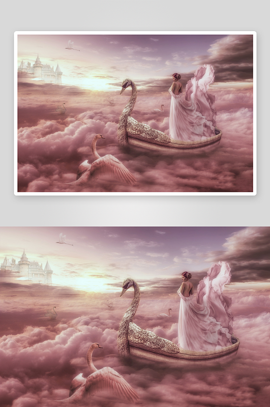 梦幻天鹅云中舟照片摄影-众图网