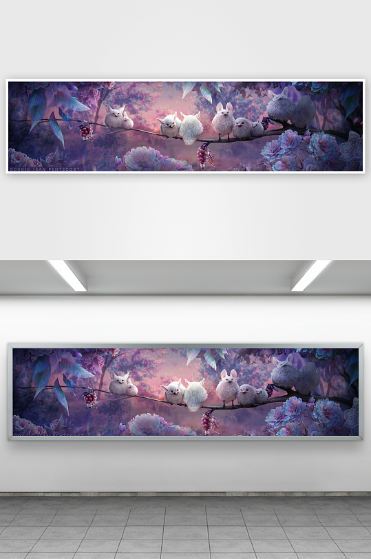 梦幻森林中的毛绒小动物栖息图-众图网