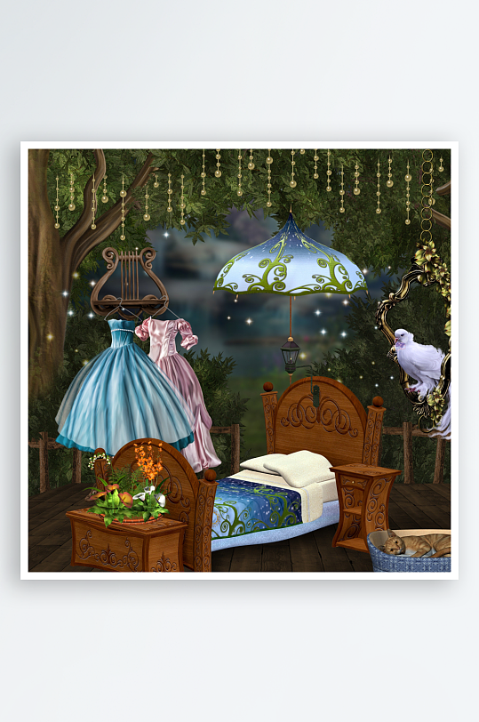 梦幻森林中的童话卧室-众图网