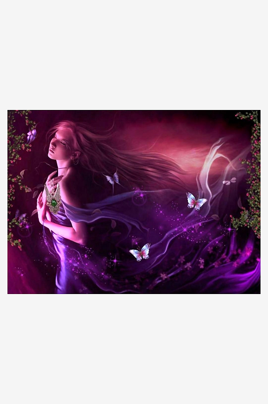 梦幻女子与蝴蝶共舞的神秘画面-众图网