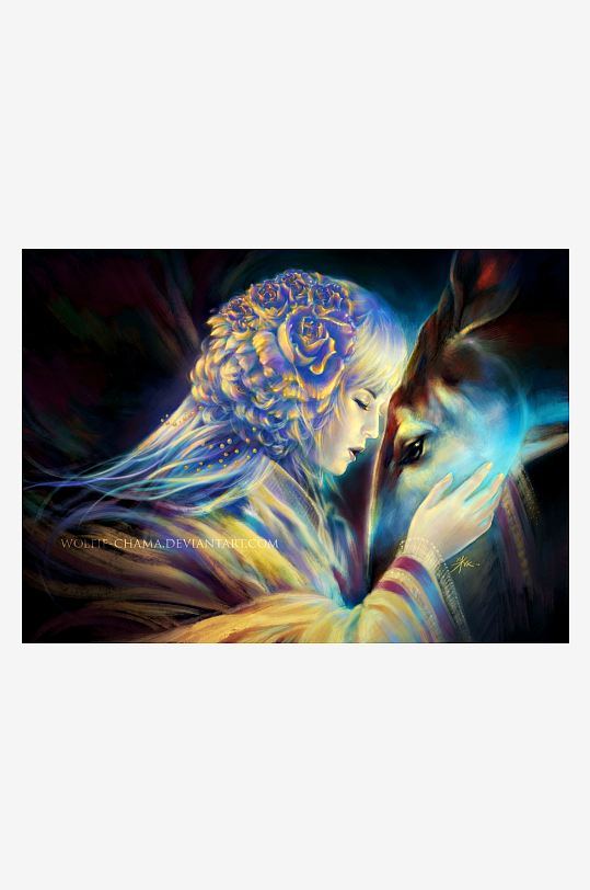 梦幻女子与鹿亲密互动-众图网