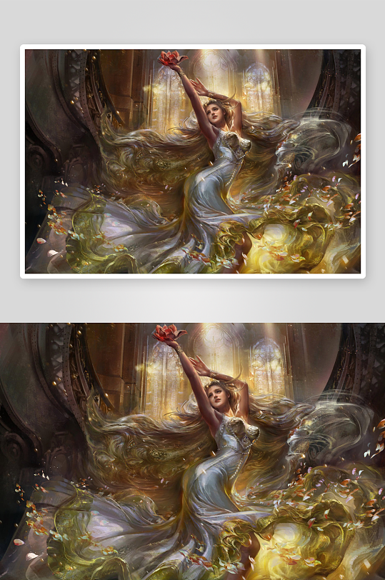 梦幻女子手持莲花翩翩起舞-众图网