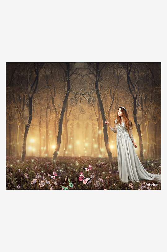 梦幻森林中的长裙女子-众图网