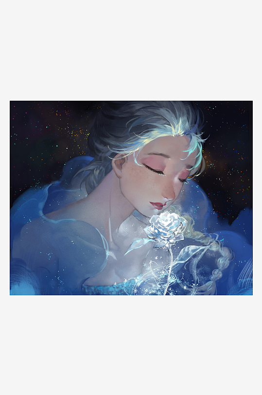 梦幻女子手捧星光之花-众图网