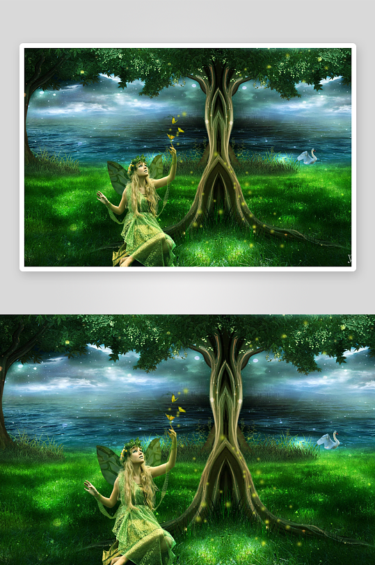 梦幻森林仙女与发光蝴蝶-众图网