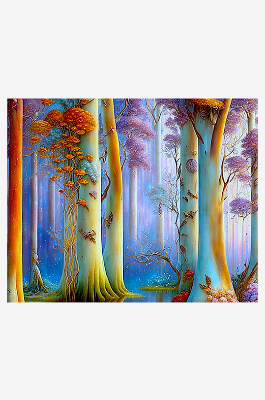 梦幻森林奇景色彩斑斓树影婆娑-众图网