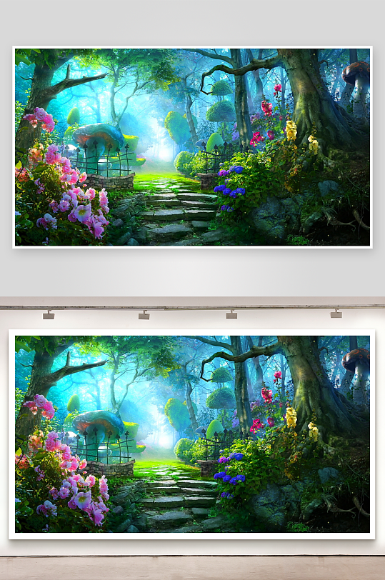 梦幻森林小径花丛环绕-众图网