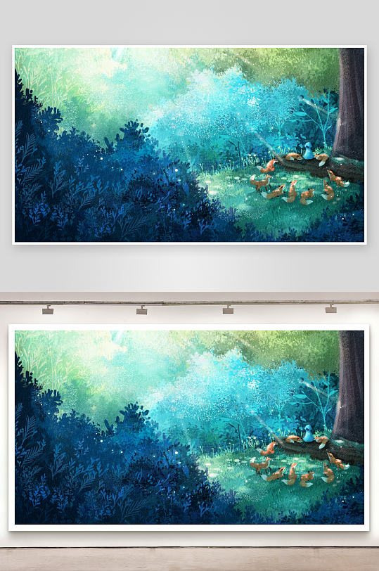 梦幻森林狐狸群聚图-众图网