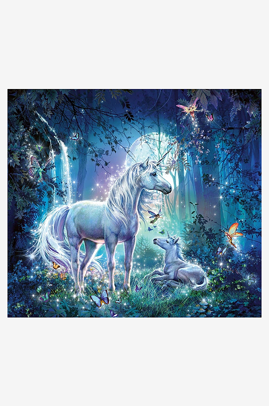 梦幻森林独角兽与小驹-众图网