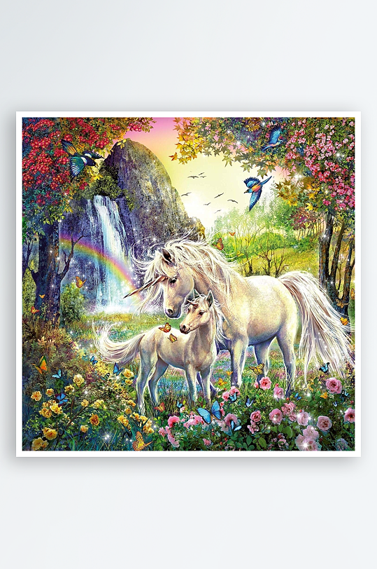 梦幻森林独角兽与彩虹-众图网