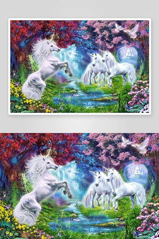 梦幻森林独角兽与飞鸟-众图网