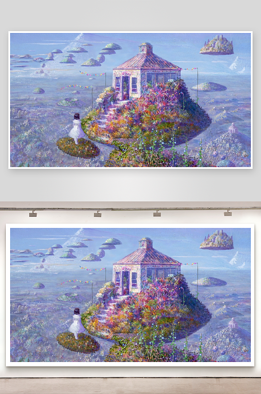 梦幻小屋与漂浮岛屿的奇幻景观-众图网