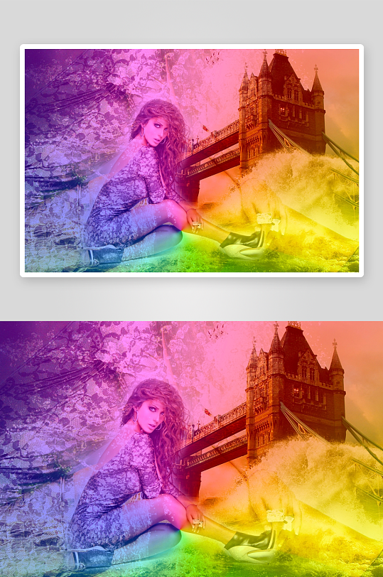 梦幻色彩下的女性与桥梁-众图网