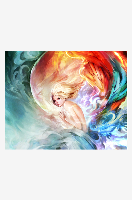 梦幻色彩中金发女子的艺术肖像-众图网