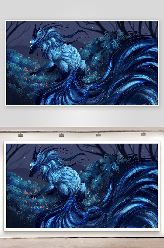 梦幻蓝狐夜林漫步-众图网