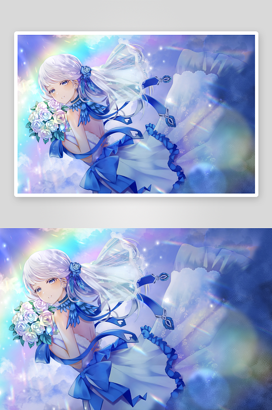 梦幻蓝白婚纱少女-众图网