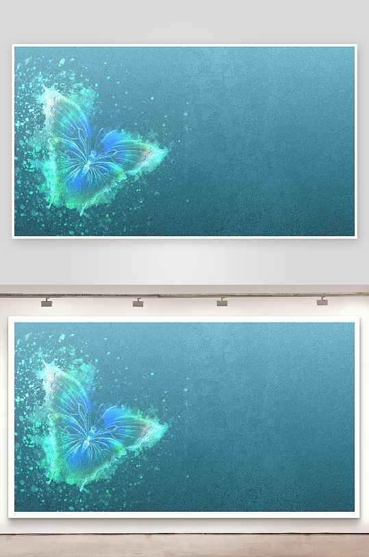 梦幻蓝绿蝴蝶艺术图案-众图网