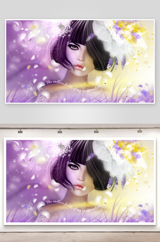 梦幻花丛中的紫色少女-众图网