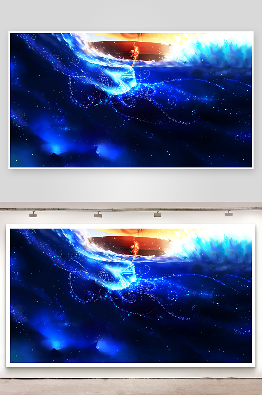 梦幻蓝色光流艺术画面-众图网