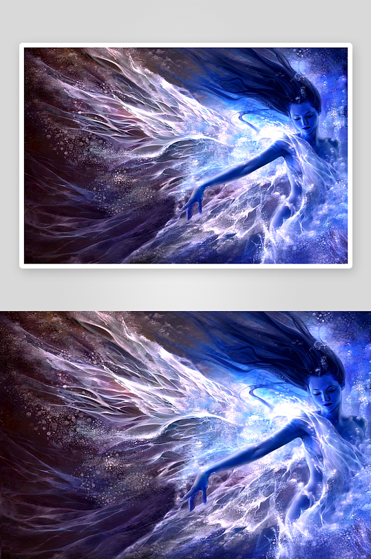 梦幻蓝色女性艺术插画-众图网