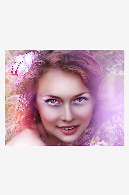 梦幻花丛中的蝴蝶美人-众图网