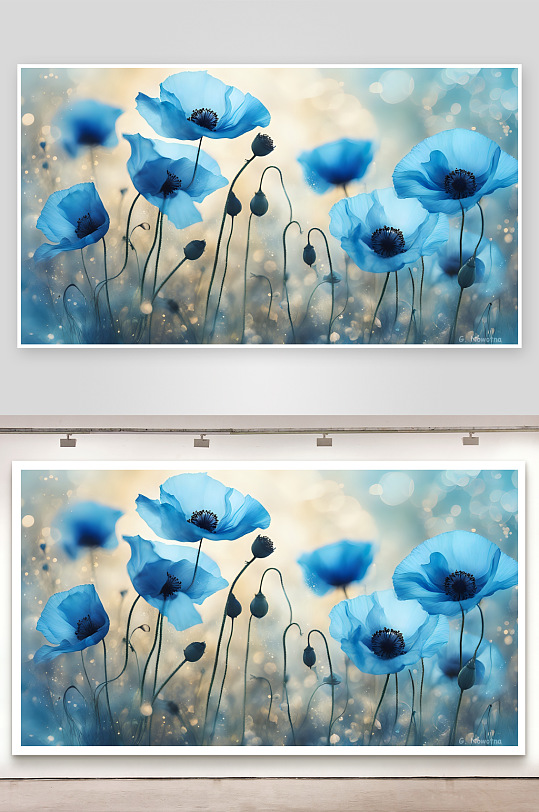梦幻蓝色罂粟花绽放-众图网