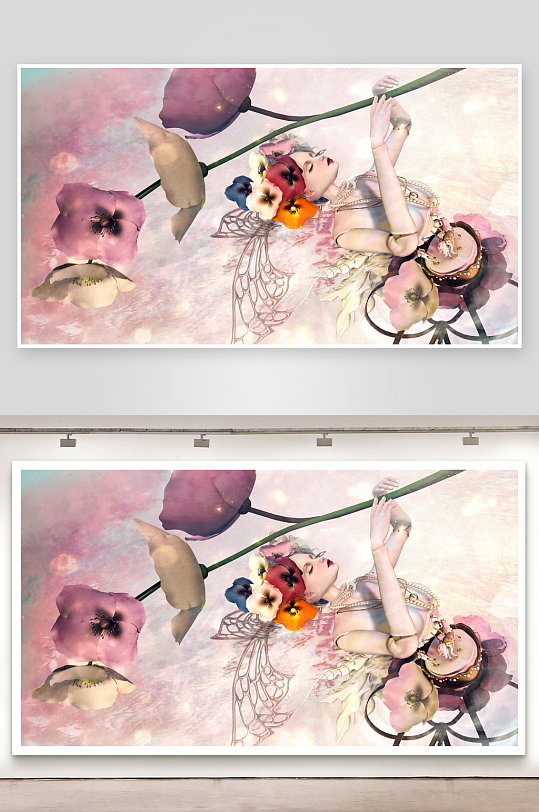 梦幻花仙子悬浮于花瓣间-众图网