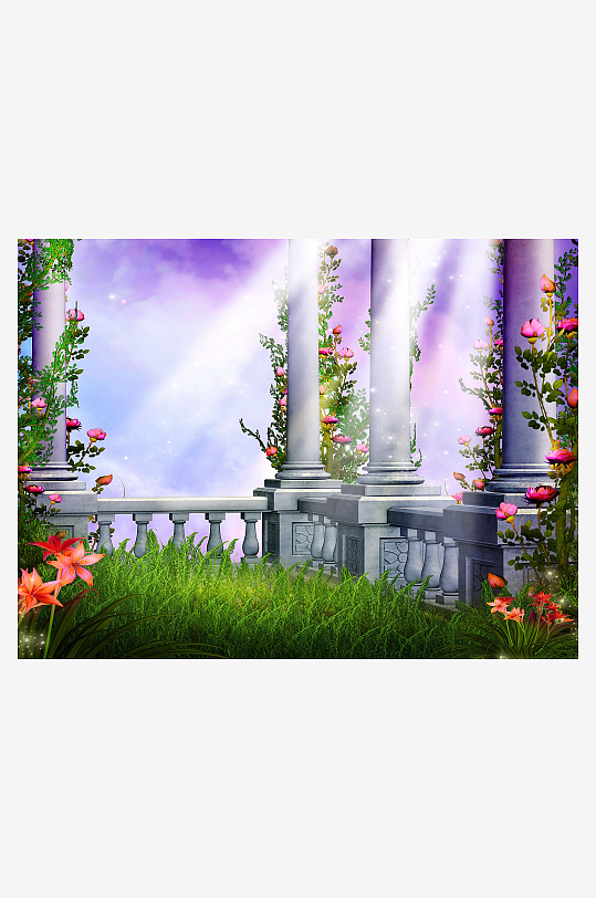 梦幻花园中的古典柱廊-众图网
