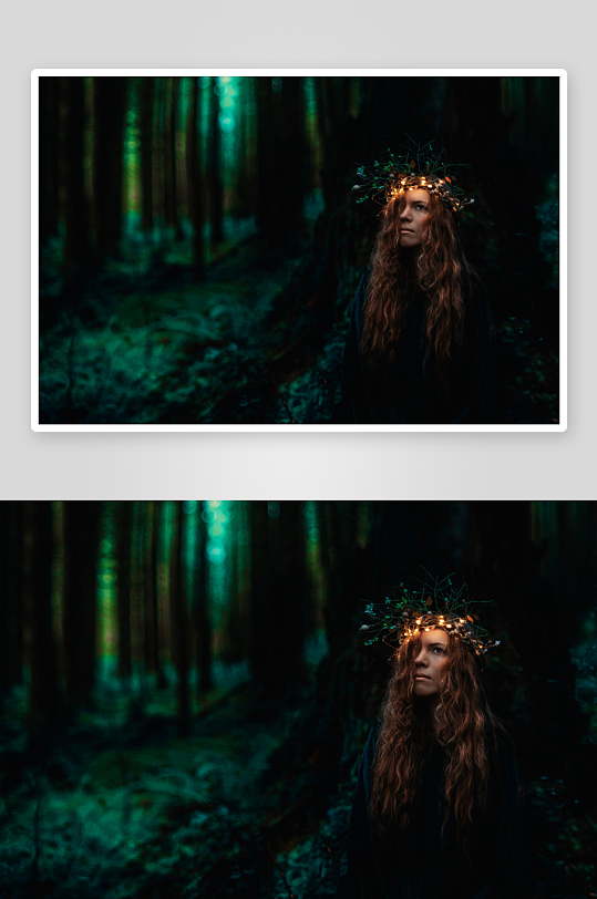 森林中戴花环的神秘女子-众图网