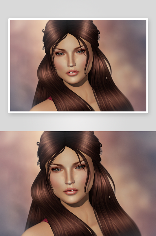 棕色长发女性肖像画-众图网
