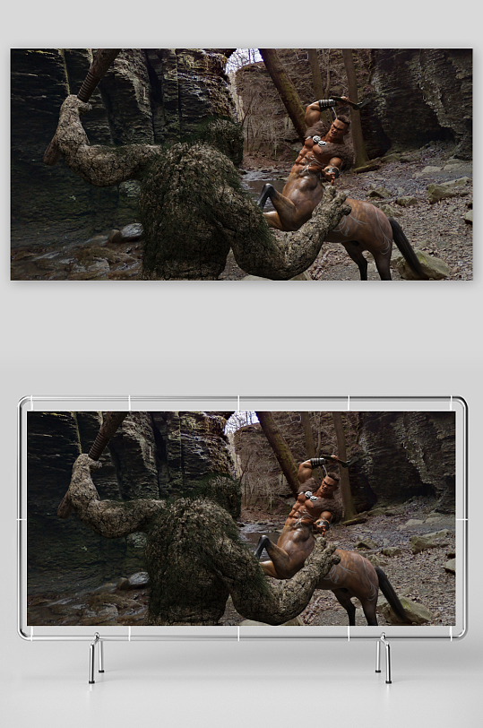 森林中人马兽对峙场景-众图网