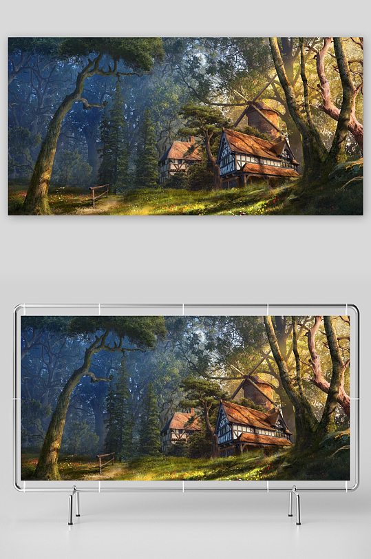 森林中的古朴风车小屋-众图网