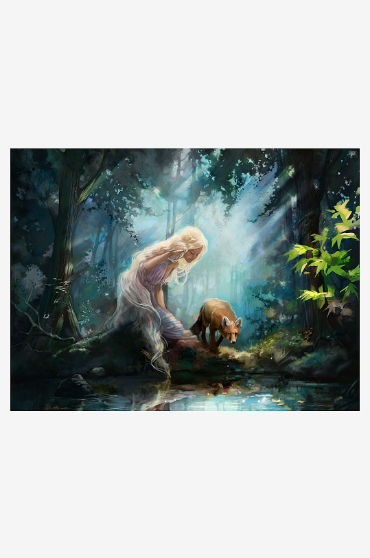 森林中女子与狐狸的梦幻邂逅-众图网