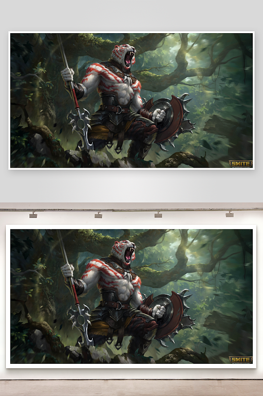 森林中的虎纹战士手持武器-众图网