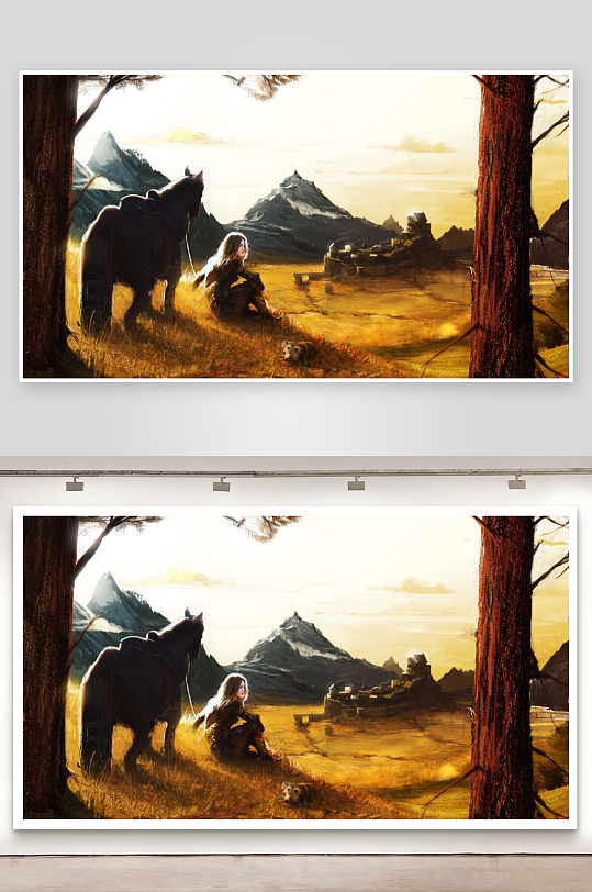 森林中女子与马的宁静画面-众图网