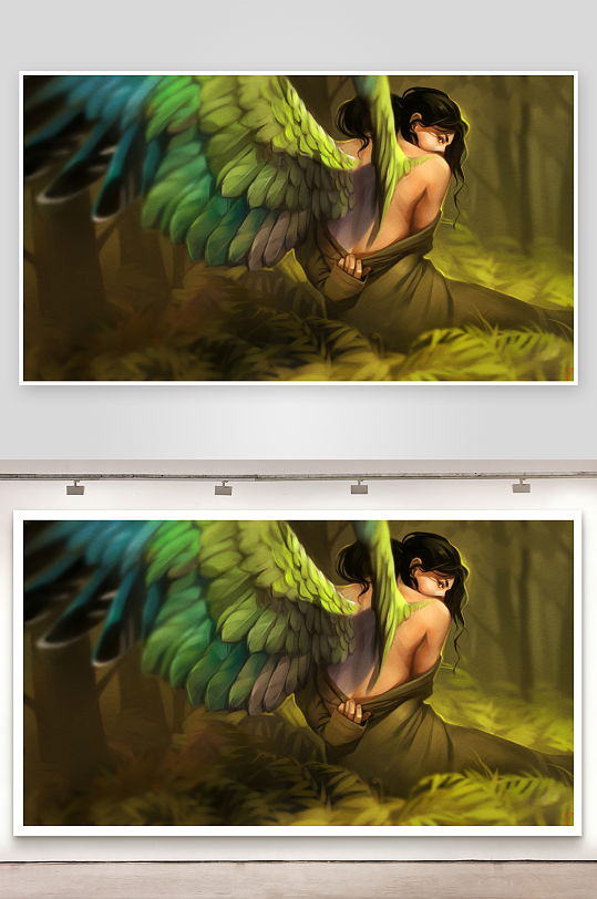 森林中羽翼少女静坐-众图网