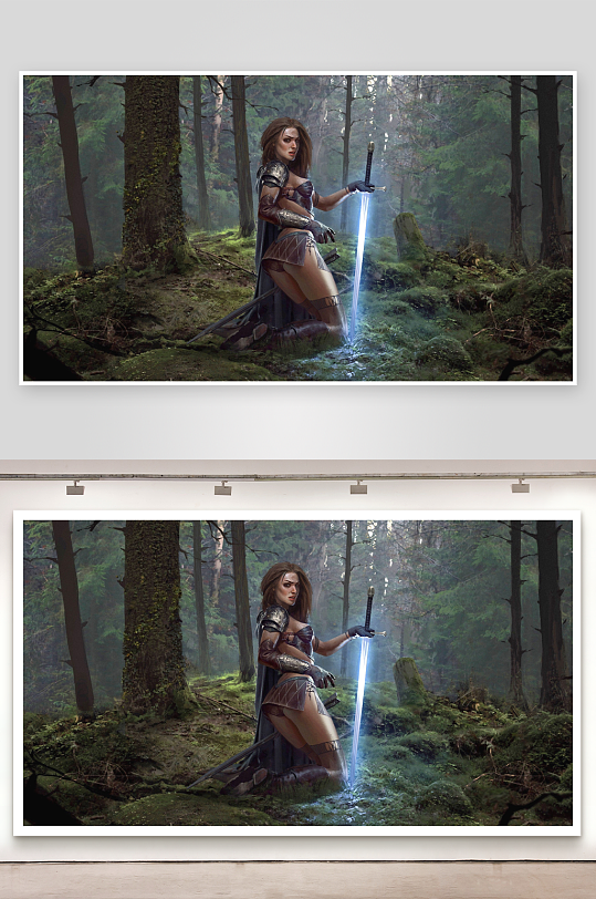 森林中持剑女战士英姿-众图网