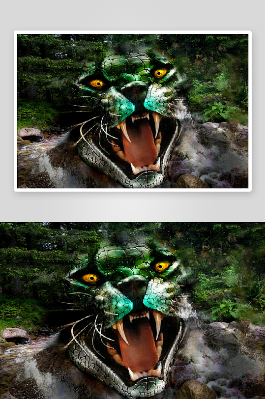 森林中蛇形猛兽张口咆哮-众图网