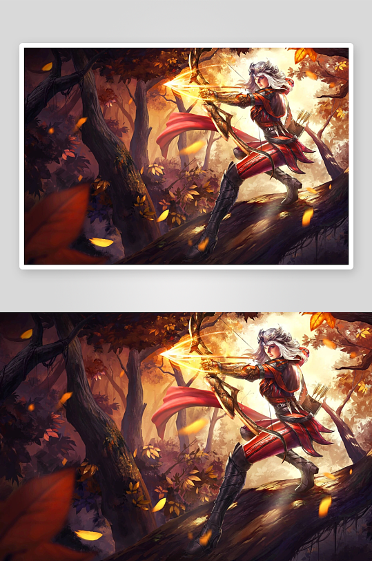 森林中持弓箭的银发战士-众图网