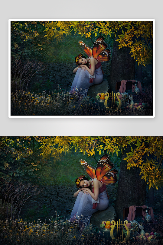 森林中蝴蝶仙子静憩-众图网
