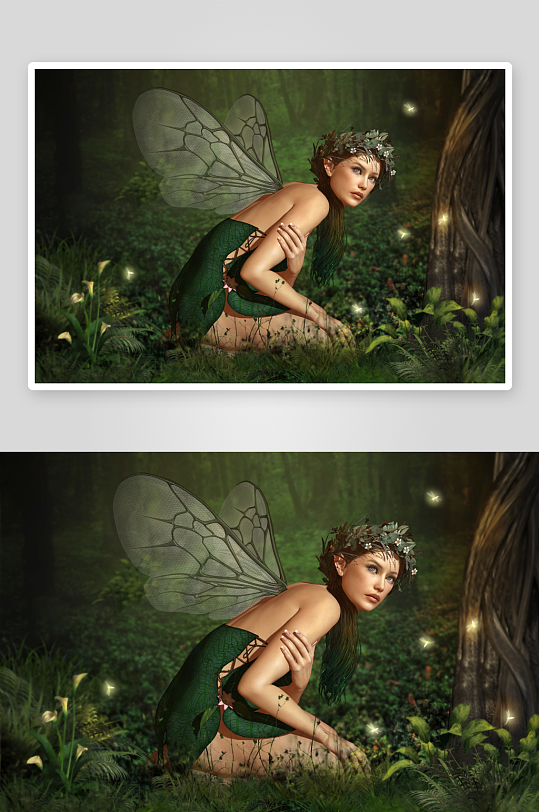 森林仙女栖息于绿意之中-众图网