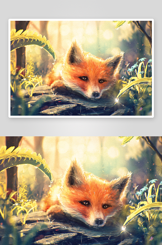 森林中的狐狸静卧水边-众图网